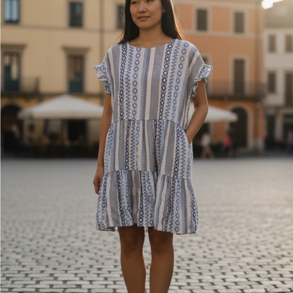 LOFT Blue and White Patterned Mini Dress